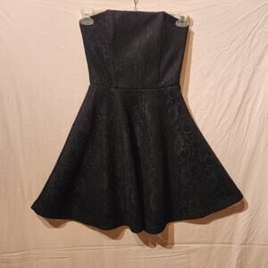 Aqua Dark Romantic Sz S Black Lace Strapless Sweetheart Fit & Flare Party Dress